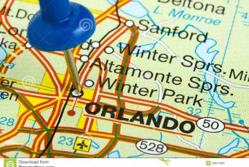 carte routière avec picto sur le nom de ville orlando