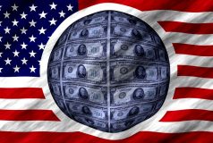 drapeau americain avec billets dollars au centre