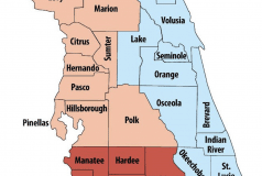 carte des comtes de Floride centrale en rose et bleu