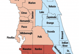 carte des comtes de Floride centrale en rose et bleu