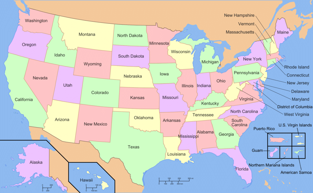 carte des etats americains, amerique du nord
