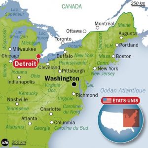 emplacement de la ville de Détroit sur une carte des USA