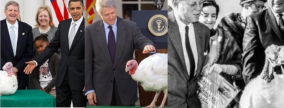 dinde graciee pendant la fête de thanksgiving par les presidents kennedy, obama et clinton